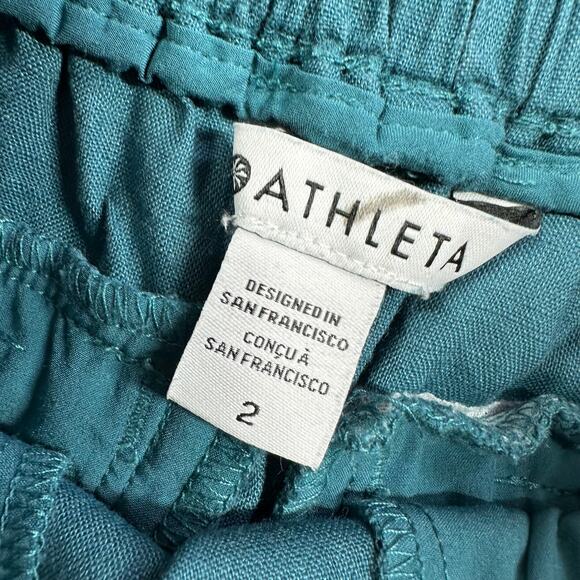Athleta Pants Womens 2 Teal Playa Linen Wide Leg Crop Slit Relaxed Casual Resort - Picture 4 of 13